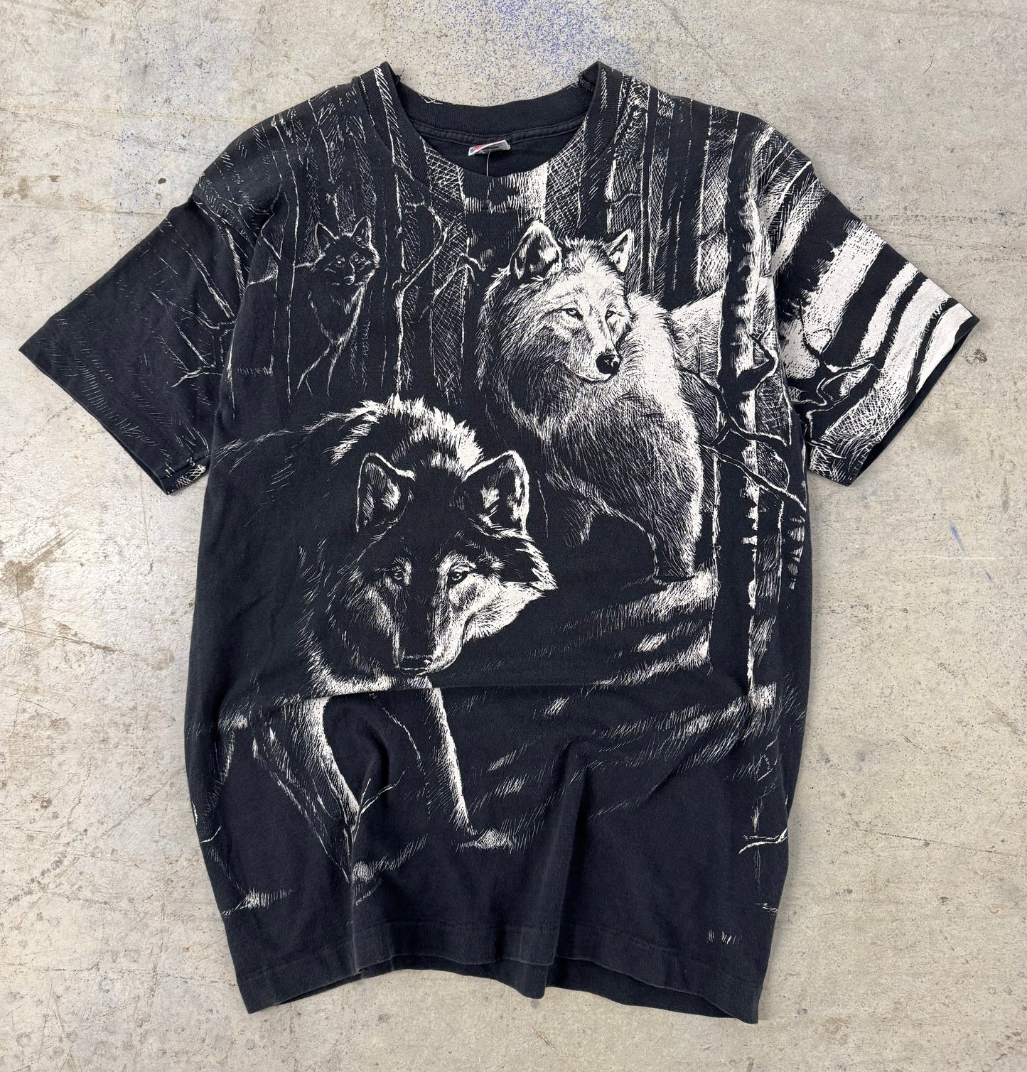 90s Wolf All Over Print Shirt