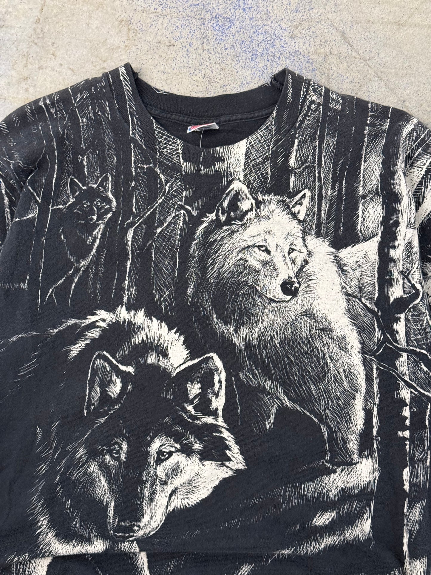 90s Wolf All Over Print Shirt