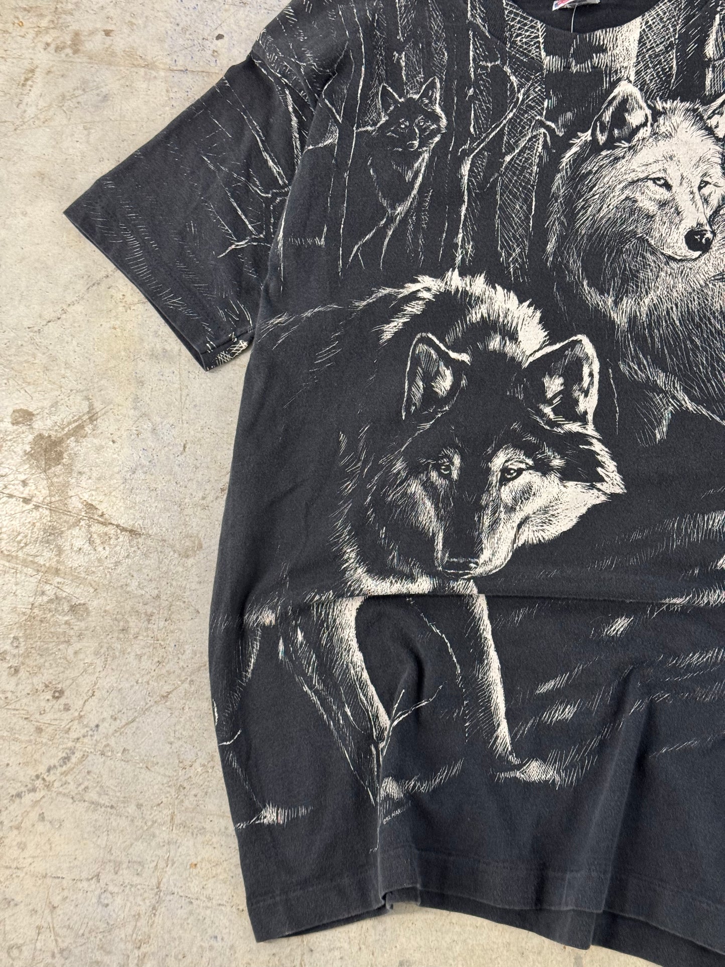 90s Wolf All Over Print Shirt