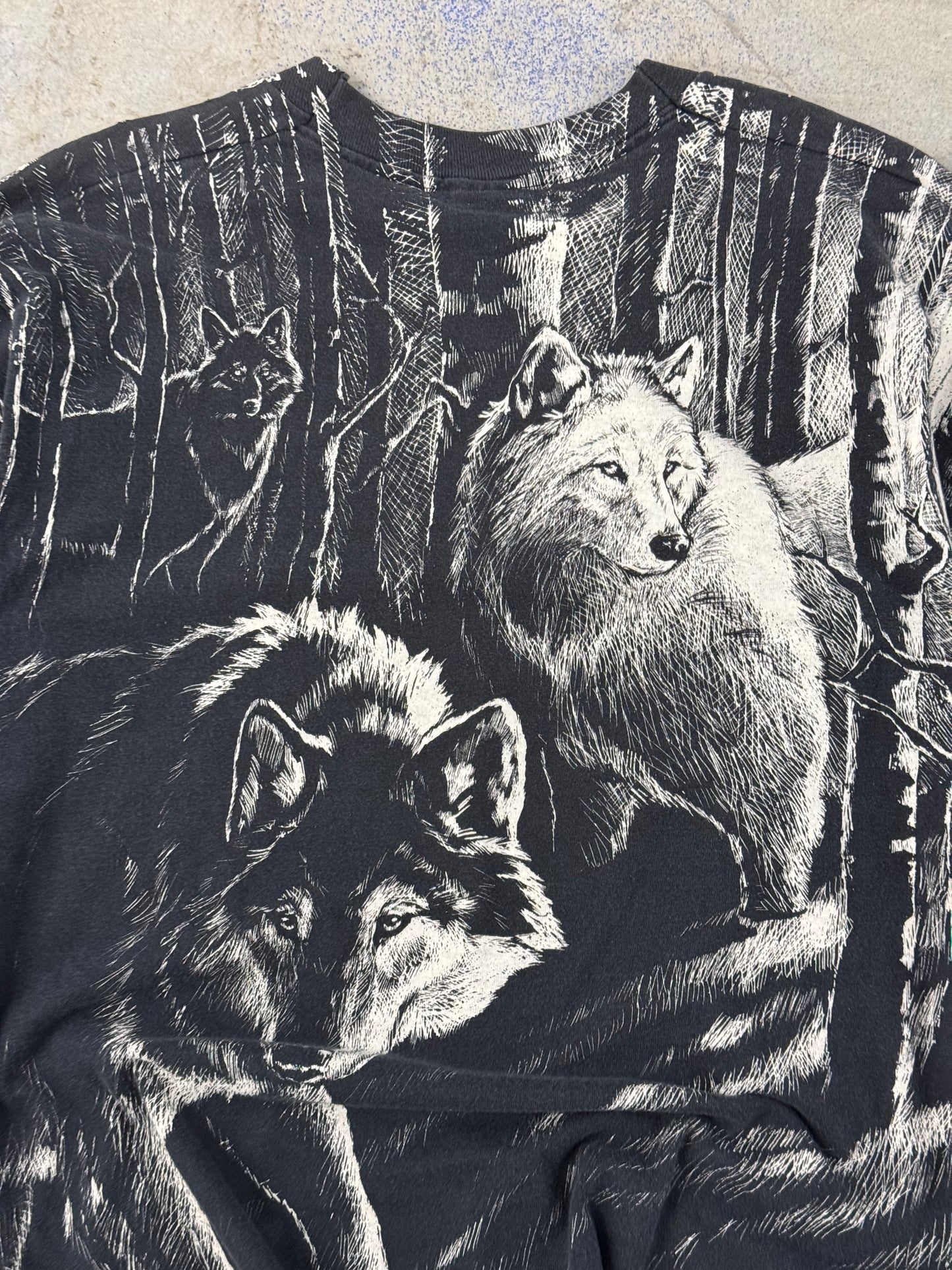 90s Wolf All Over Print Shirt